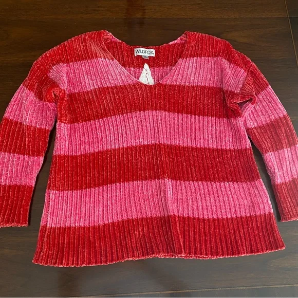 Wildfox Sweaters Wildfox Size Medium Pink And Red Striped V